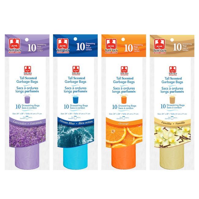 Tuff Guy Sacs Poubelle Parfumés Assortis À Cordon De Serrage, Lot De 10 -- 24 Par Boîte