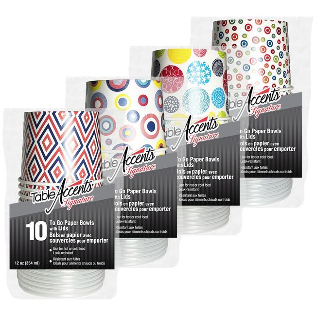Table Accents Bol En Papier Signature De 12 Oz Avec Couvercle, Motifs Assortis, Paquet De 10 -- 24 Par Boîte