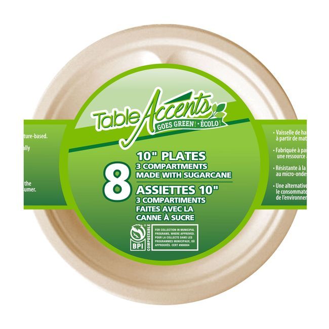 Table Accents Assiette Compostable À 3 Compartiments, 8 Unités -- 24 Par Boîte
