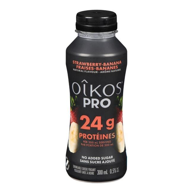 Oikos Yogourt À Boire Pro Protéines Sans Sucre Ajouté Fraise Banane 24 G, 300 Ml -- 8 Par Boîte