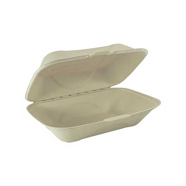 No PFAS Added Sugarcane Blended Compostable Hinged-Lid Container