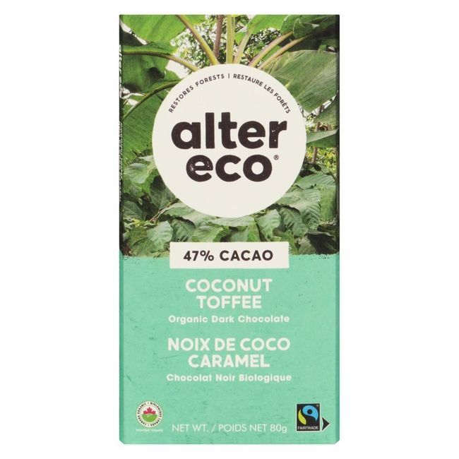 Alter Eco Organic Coconut Toffee Dark Chocolate Bar, 80 G -- 12 Per Case