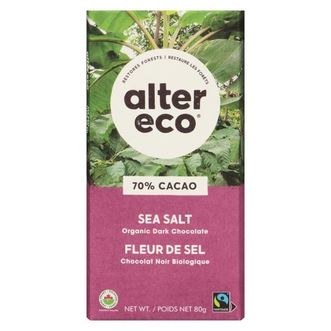 Alter Eco Organic 70 Percent Cacao Sea Salt Dark Chocolate Bar, 80 G -- 144 Per Case