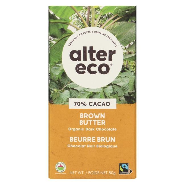 Alter Eco Organic 70 Percent Cacao Brown Butter Dark Chocolate Bar, 80 G -- 144 Per Case