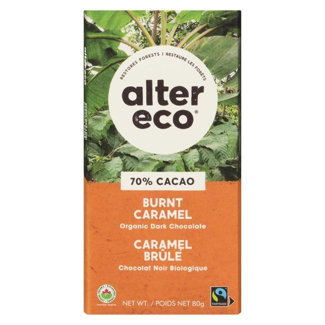 Alter Eco Organic Burnt Salted Caramel Dark Chocolate Bar, 80 G -- 12 Per Case