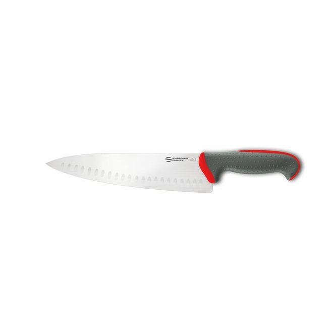 Tecna Red Chef Knife with Granton Edge and Semi Polished Blade Finishing