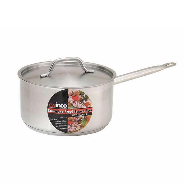 Winco Casserole En Acier Inoxydable Sssp-3 Avec Couvercle, Compatible Avec Les Plaques À Induction, Capacité De 3,5 Pintes