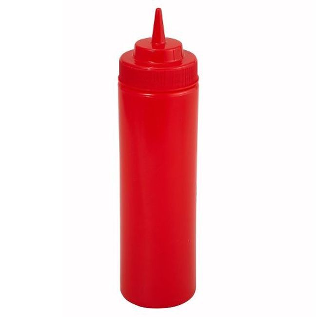 Winco Psw-12r Plastic Red Wide-mouth Squeeze Bottle, 12 Oz Capacity