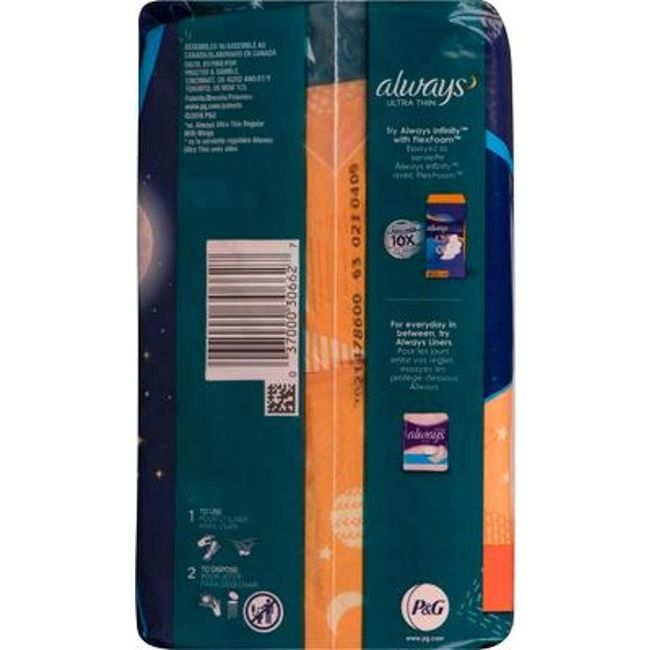 Always Ultra Thin Over Night Sanitary Pad, 26 Count -- 6 Per Case