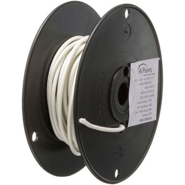 Allpoints All381312 14 Gauge White High Temperature Wire, 50 Ft Roll