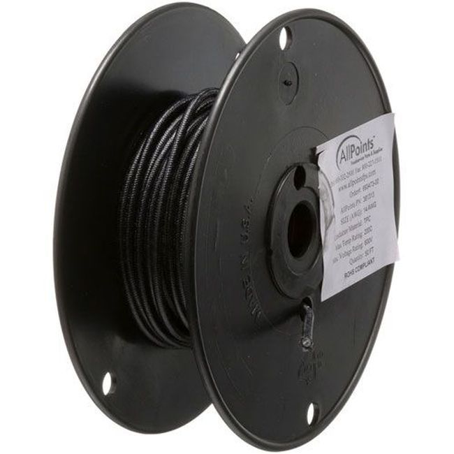 Allpoints All381313 14 Gauge Black High Temperature Wire, 50 Ft Roll