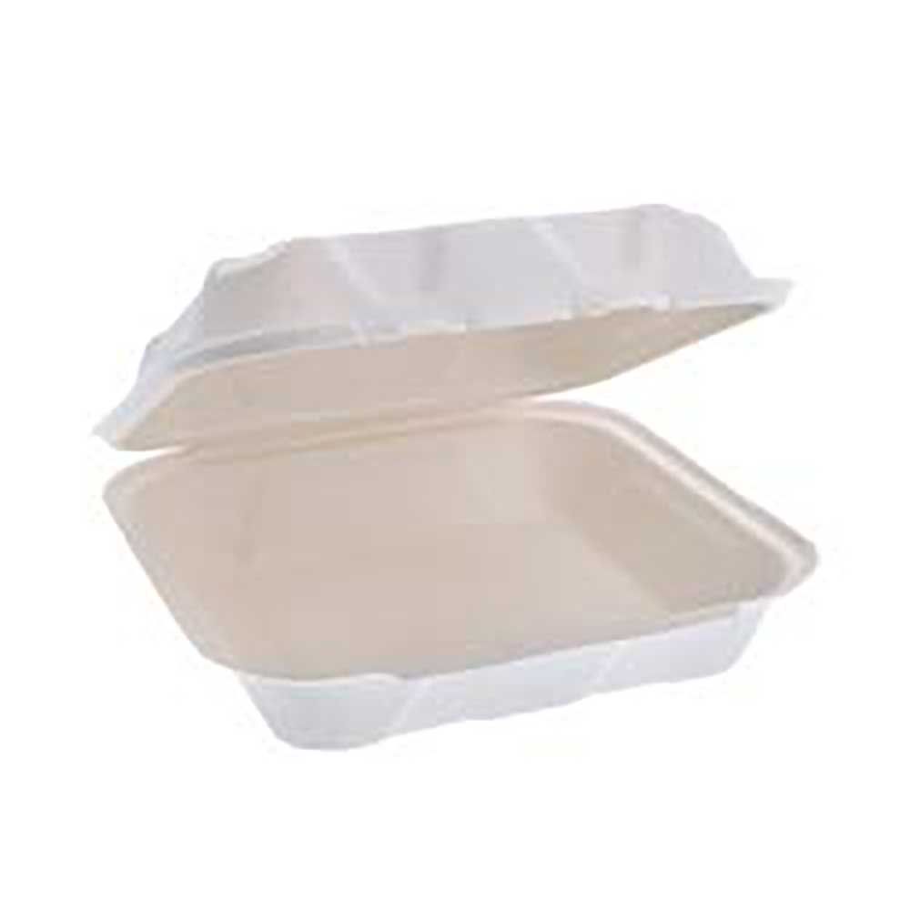 Pactiv White Compostable Fiber Blend Hinged Lid Container, 8 X 8 X 3 In -- 150 Per Case