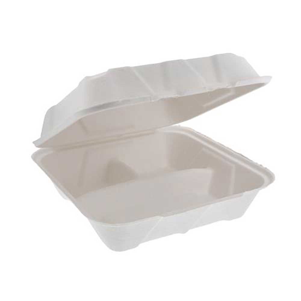 Pactiv Large 3-compartment Bagasse Hinged Lid Container, 9 X 9 X 3.5 In -- 150 Per Case