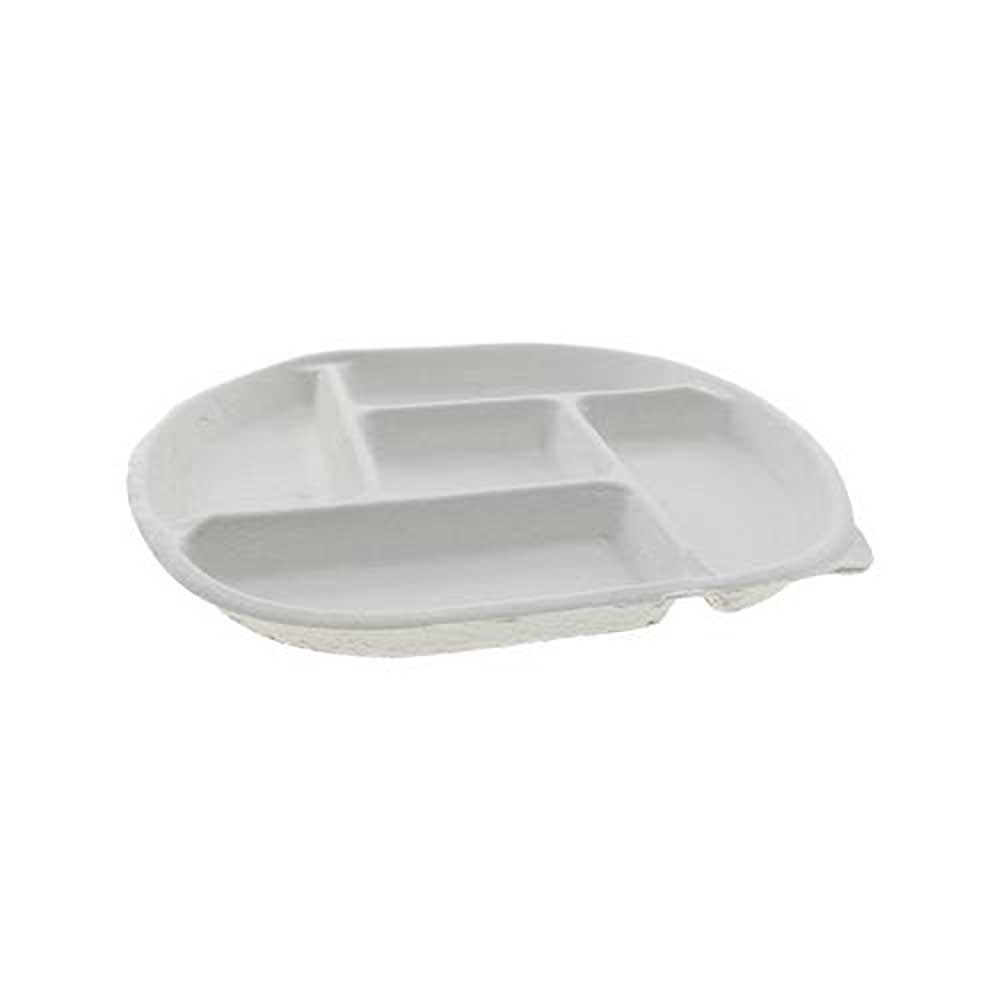 Natural Compostable 5-Compartment Round School Lunch Tray