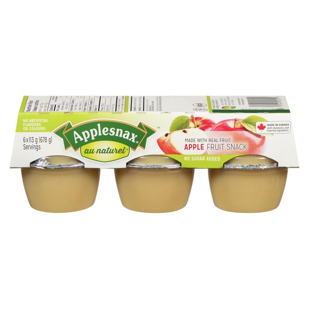 Applesnax Au Naturel Unsweetened Apple Sauce Cups, 113 G -- 6 Per Case