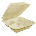9 x 9 x 3 in Bagasse 3 Compartment Compostable Hinged Container