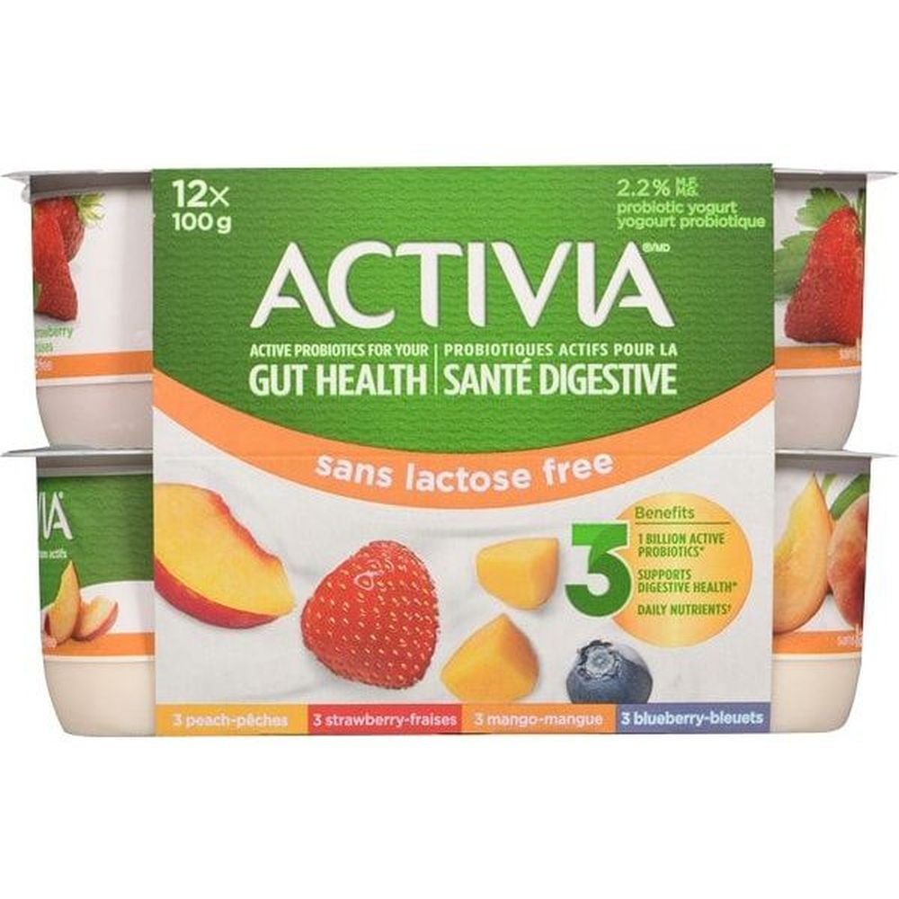 Activia Yaourt Sans Lactose À La Mangue, À La Pêche, À La Fraise Et À La Framboise, 100 G -- 48 Par Boîte