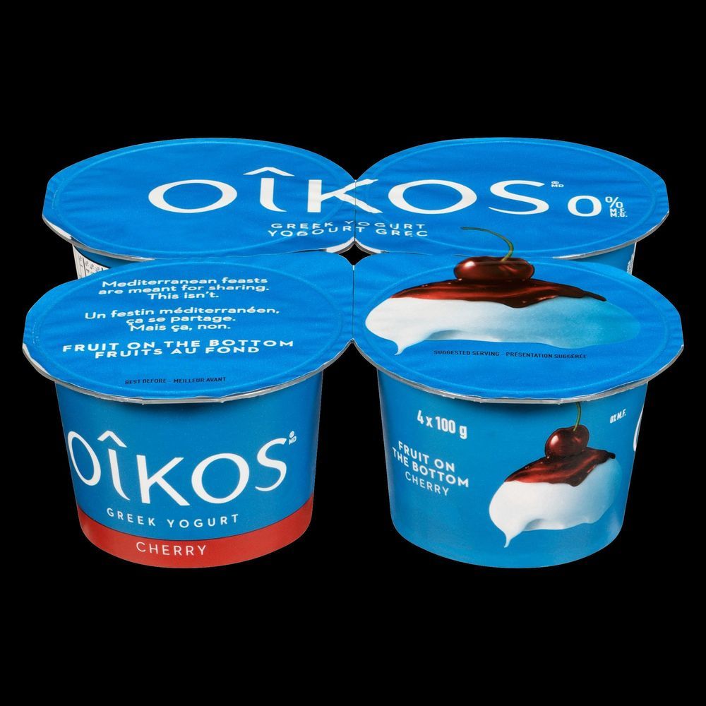 Oikos 0 Percent Milk Fat 100 G Cherry Greek Yogurt, 4 Count -- 6 Per Case