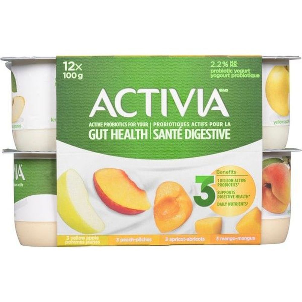 Activia Yellow Apple Apricot Peach Mango Probiotic Yogurt, 100 G -- 48 Per Case