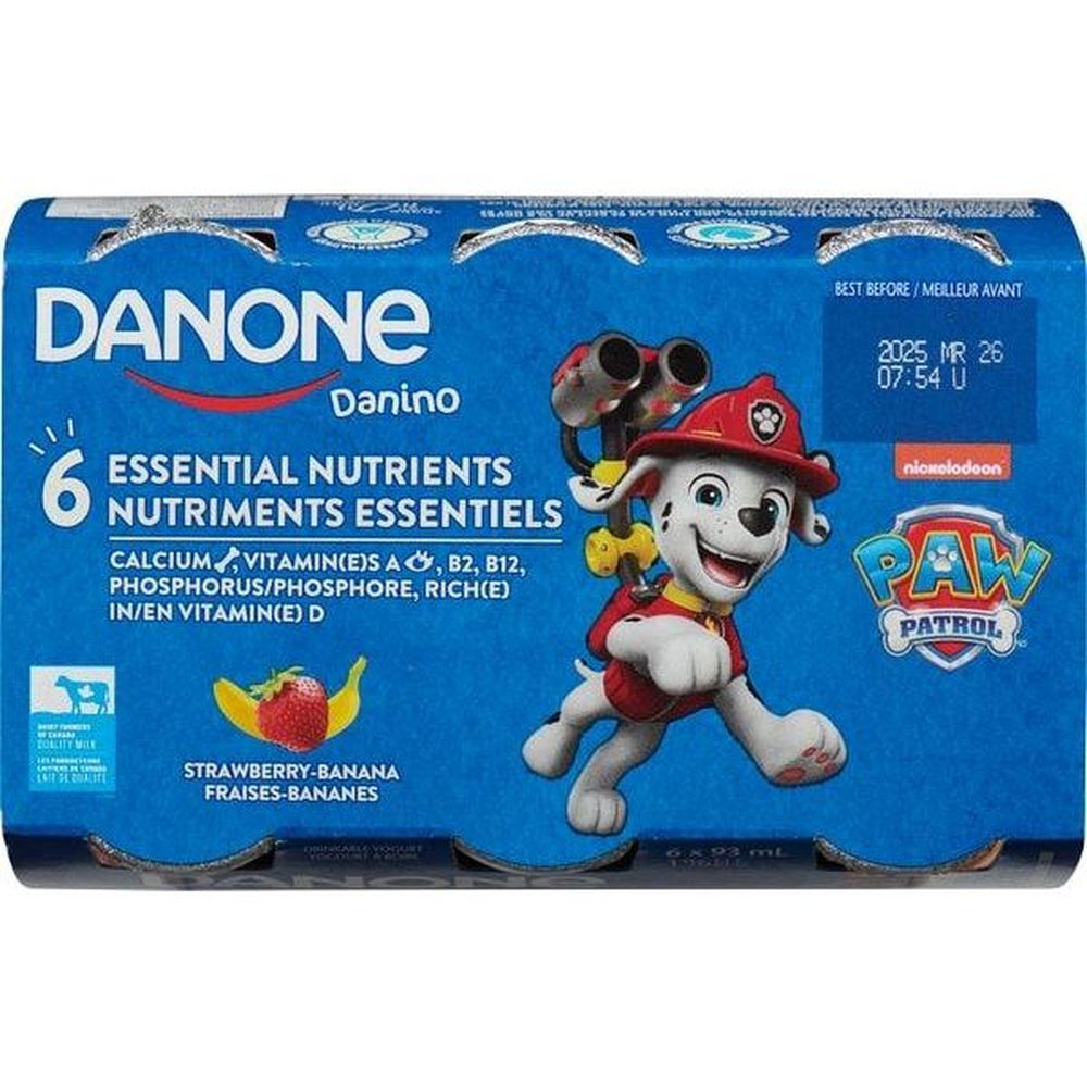 Danone Yogourt À Boire Fraise/banane 1 % De Matière Grasse Laitière, 93 Ml -- 6 Par Boîte