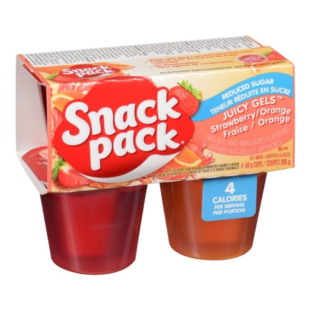 Snack Pack Gelées Juteuses Fraise/orange Sans Sucre Ajouté, 99 G – 48 Par Boîte