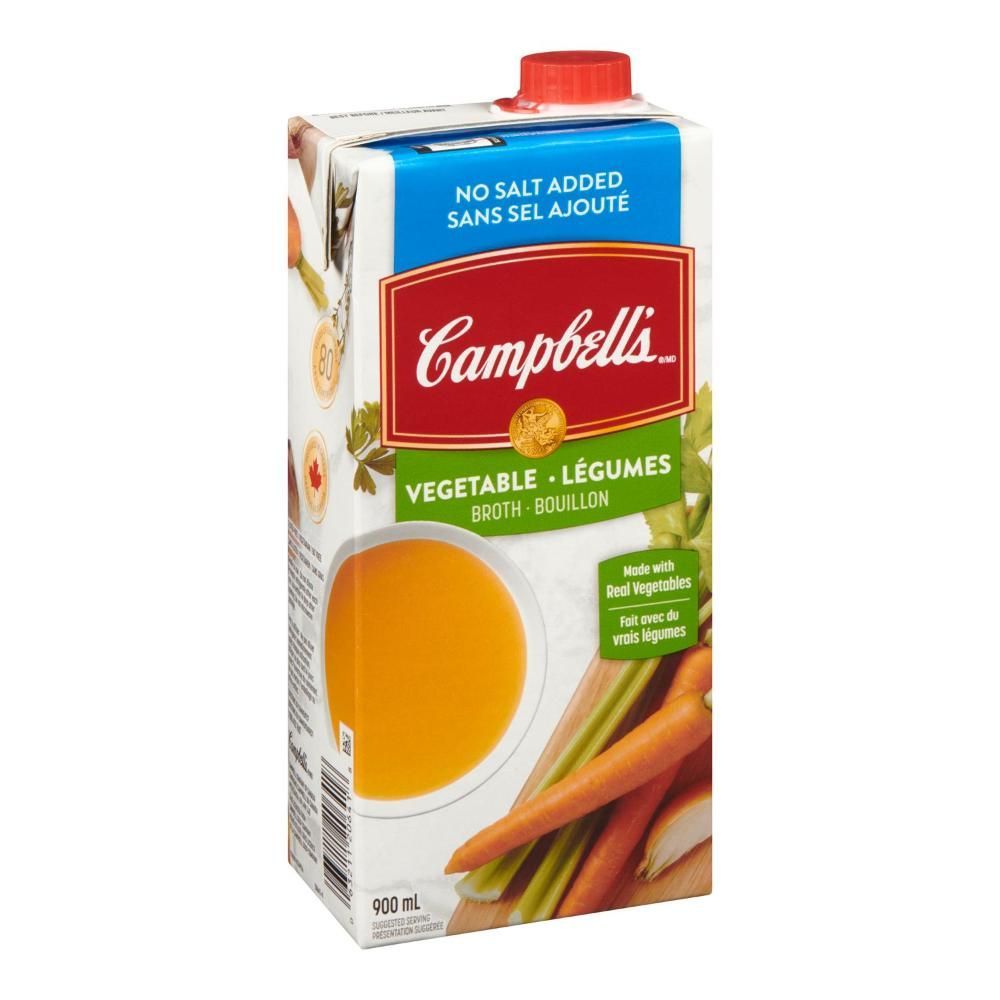 Campbell's No Salt Added Vegetable Broth, 900 Ml - 12 Per Case