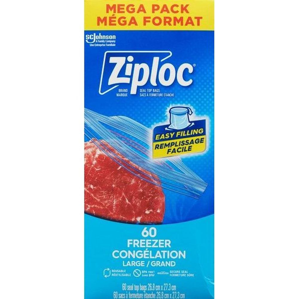 Ziploc Grip N Seal Large Freezer Bag, 60 Count -- 9 Per Case