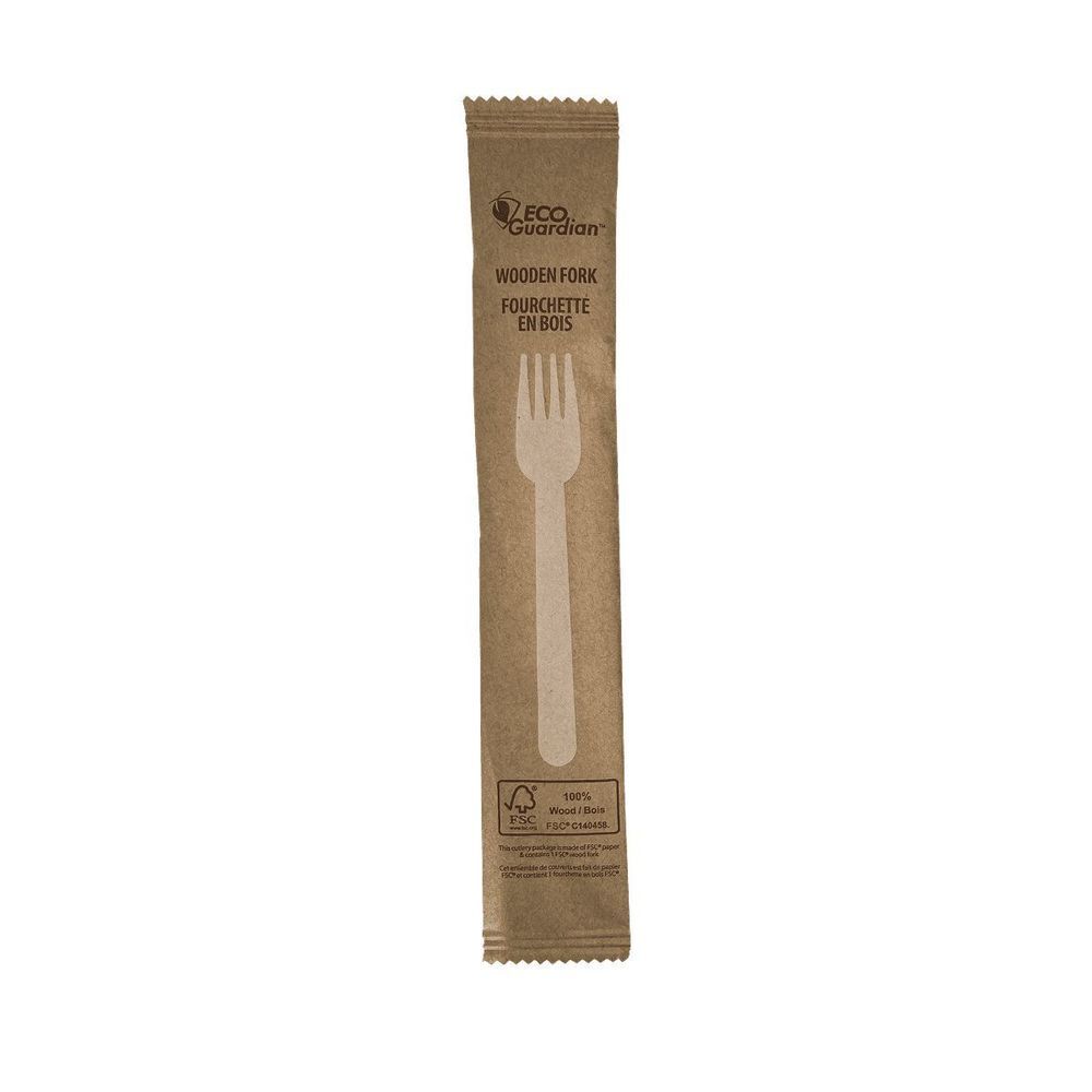 Eco Guardian Fourchettes En Bois Compostables Emballées Individuellement, 15,9 Cm (6,25 Po) – 600 Par Boîte