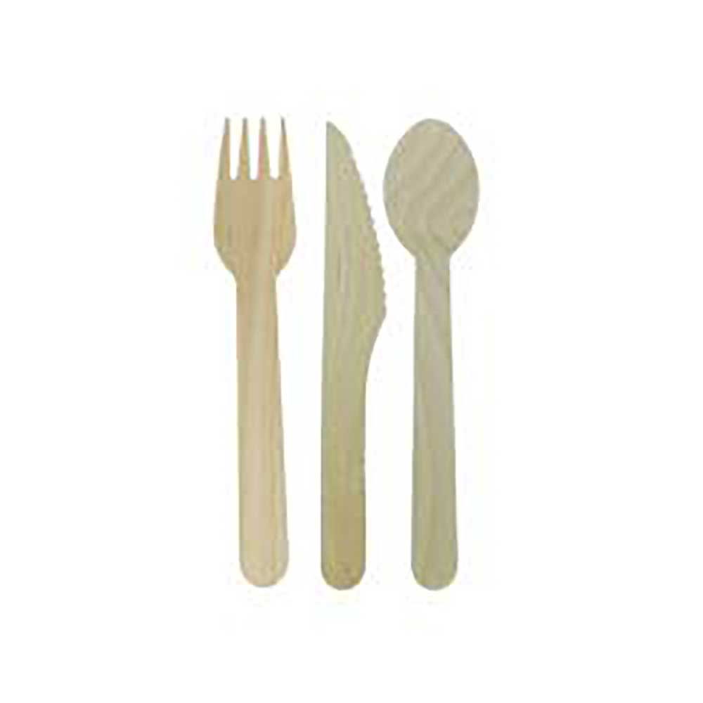 Ecosystems Brown Wrapped Wooden Fork Knife And Teaspoon Cutlery Kit -- 500 Per Case