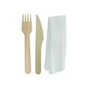 Brown Wrapped Wooden Fork Knife and Napkin Cutlery Kit