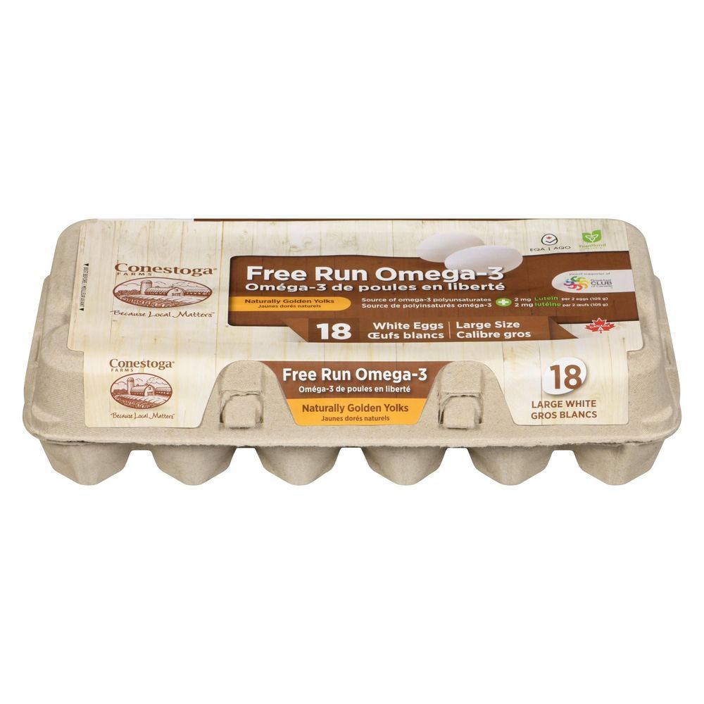 Conestoga Farms Large White Omega 3 Eggs, 18 Count -- 10 Per Case