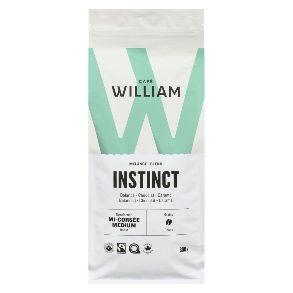 William Instinct Organic Medium Roast Whole Bean Coffee, 800 G -- 6 Per Case