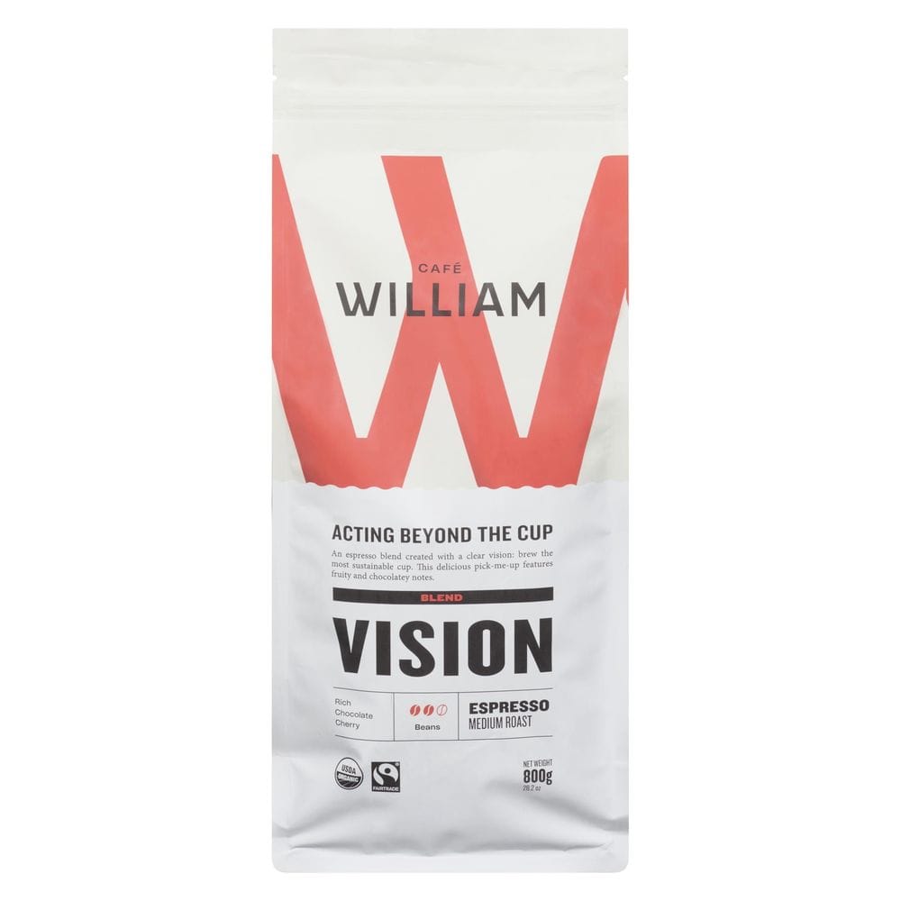 William Vision Organic Medium Roast Espresso Whole Bean Coffee, 800 G -- 6 Per Case