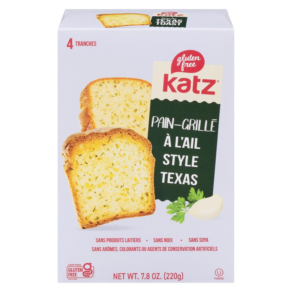 Katz Gluten Free Texas Toast Fluffy Garlic Bread, 7.8 Oz